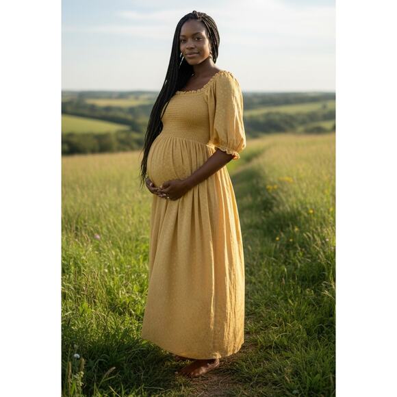 Hatch Dresses & Skirts - Hatch Yellow Smocked Midi Dress Womens Size 2/S Yellow Puff Sleeve Cottagecore